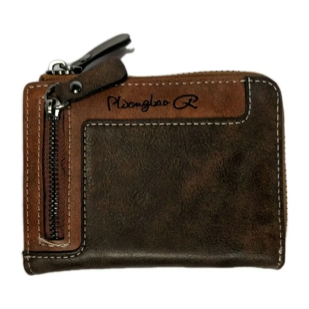 Pidengao Retro Leather Wallet w/ Multi-functional Storage Zipper-up Wallet